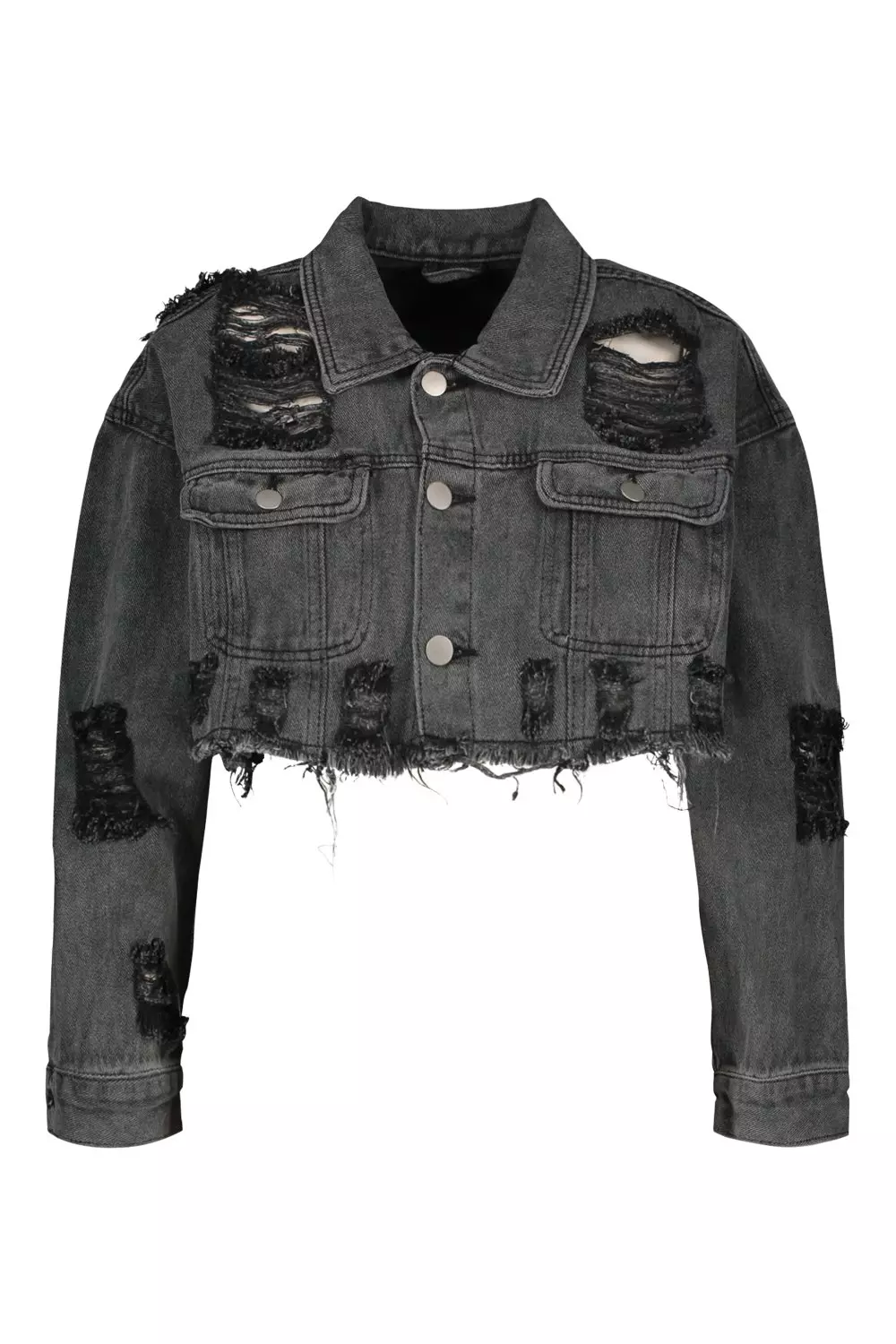 Black cropped ripped denim jacket 2025
